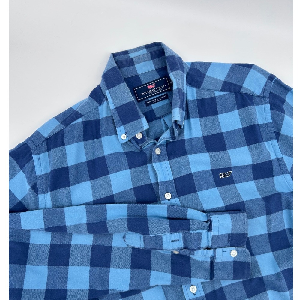Vineyard Vines Slim Fit Whale Shirt Blue Plaid Button Down Long Sleeve Men Large